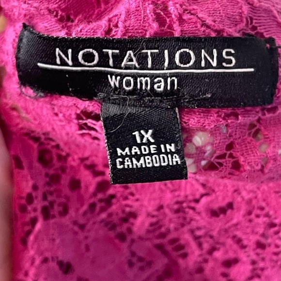 Pink Fusia Lace Cropped Ruffle Cotton Blend Cardigan Women’s 1X by Notations - Picture 8 of 12